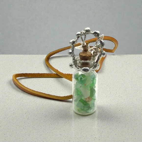 Hand Crafted Jewelry - Vintage Sea Glass & Uranium Luminescent Elixir Vial Pendant Soldered & Leather